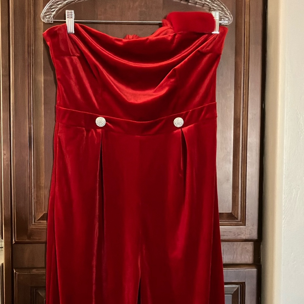Red and Gold Buttoned Wide Leg Jumpsuit